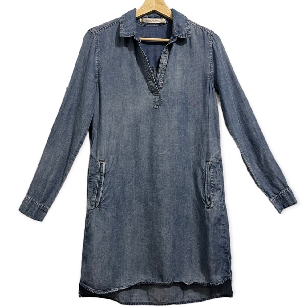 Chelsea & Violet Shirt Dress Chambray Denim Blue Long Sleeve Womens XS